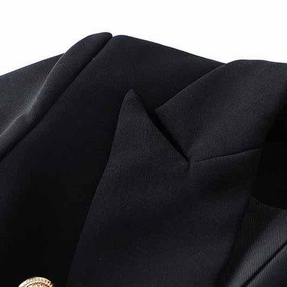 Women's Luxury Fitted Blazer Golden Lion Buttons Coat Jacket in Black,White