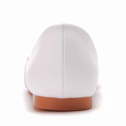 White women's bridal flats featuring a sleek design and comfortable sole