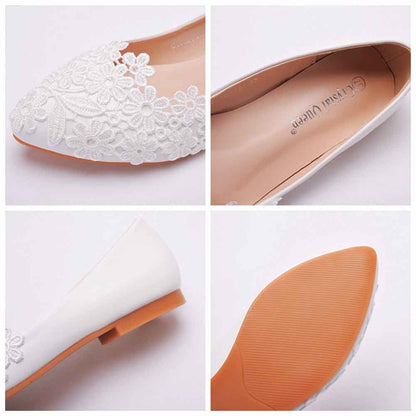 Women's bridal flats with delicate floral lace detailing for elegant wedding footwear