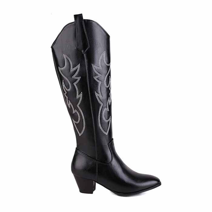 women's embroidered cowboy boots in black with stylish designs and a comfortable heel