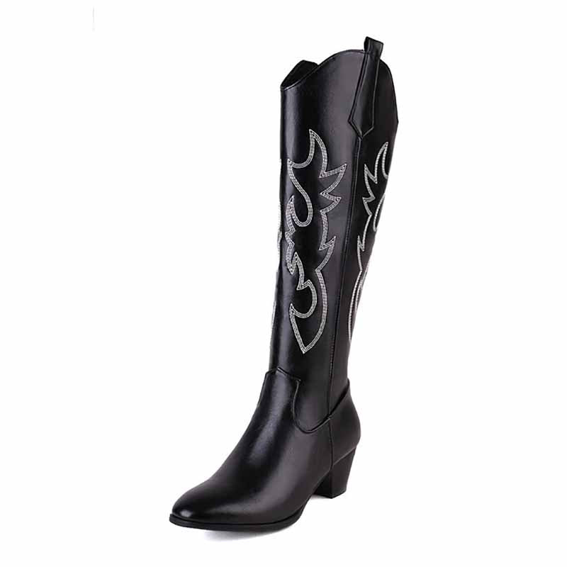 women's embroidered cowboy boots in black with decorative stitching and stylish design