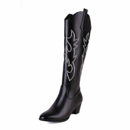 women's embroidered cowboy boots in black with decorative stitching and stylish design