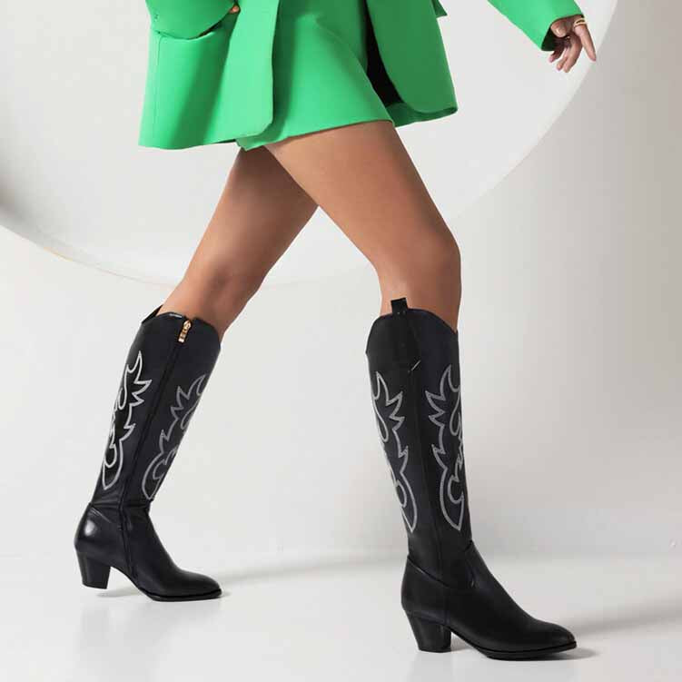 women's embroidered cowboy boots with stylish design and comfortable heel for modern looks