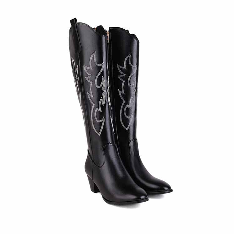 women's embroidered cowboy boots with stylish silver designs and a comfortable heel