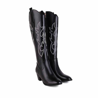 women's embroidered cowboy boots with stylish silver designs and a comfortable heel