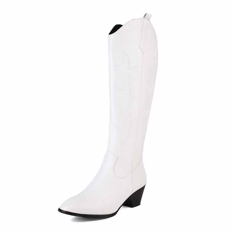 women's embroidered cowboy boots in white with stylish designs for fashionable wear