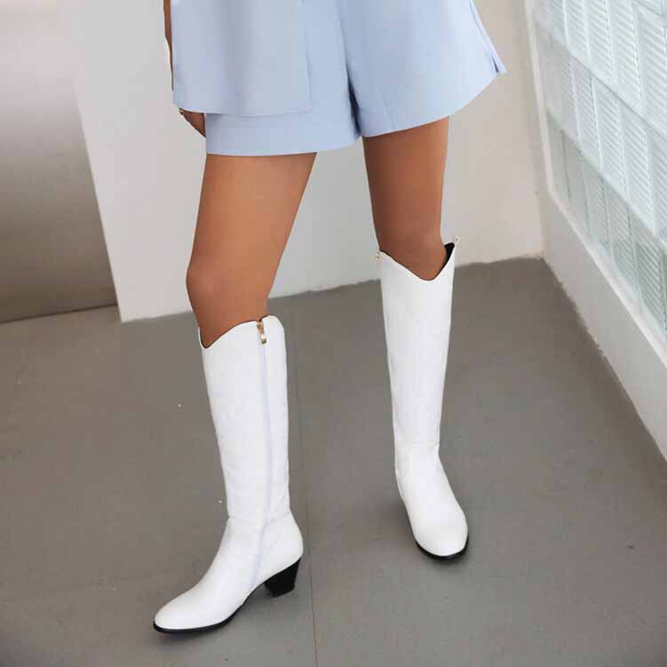 women's embroidered cowboy boots in white with stylish design and comfortable fit