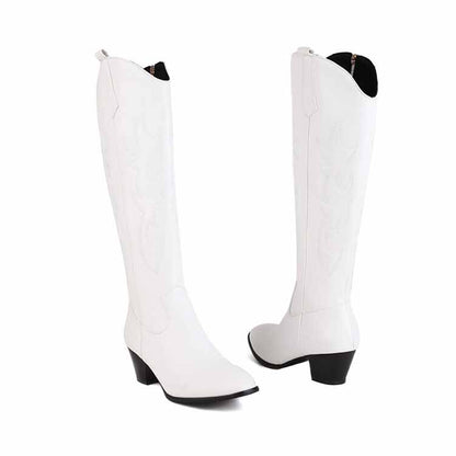women's embroidered cowboy boots in white featuring a tall design and stylish stitching