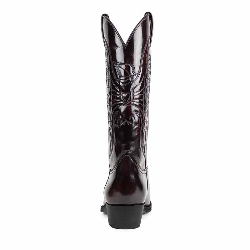 Back view of sd-hk women's embroidered western boots with stylish stitching and classic design