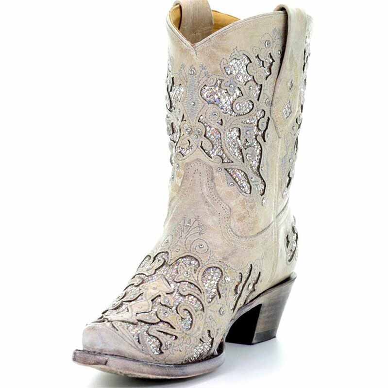 Stylish women's glitter western wedding boots with intricate designs perfect for bridal occasions