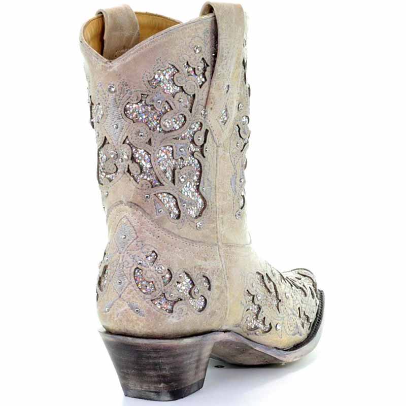 Stylish women's glitter western wedding boots featuring intricate detailing and a classic heel