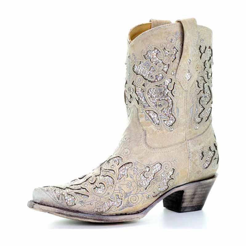 Elegant women's glitter western wedding boots with intricate detailing for a stylish bridal look