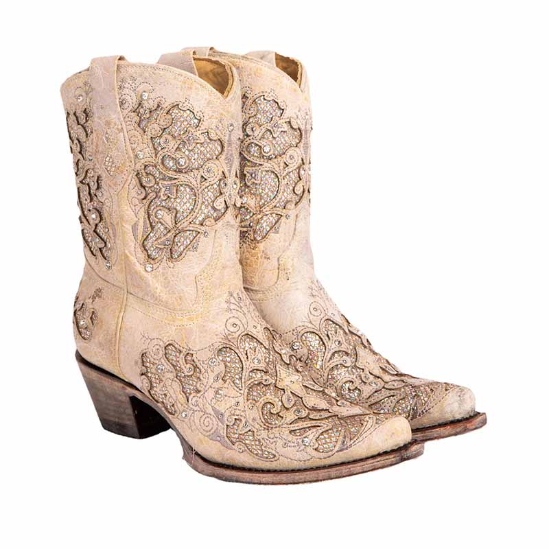 Stylish women's glitter western wedding boots with intricate embroidery for the perfect bridal look