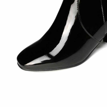 Stylish shiny black women's knee high boots for trendy fall and winter outfits