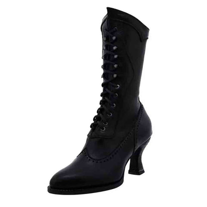 Black women's lace up bridal boots featuring a chic high heel and elegant design for special occasions