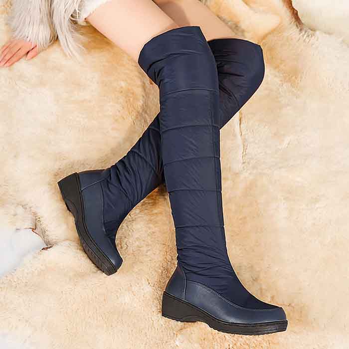 Womens over the knee snow boots in navy blue, perfect for winter warmth and style