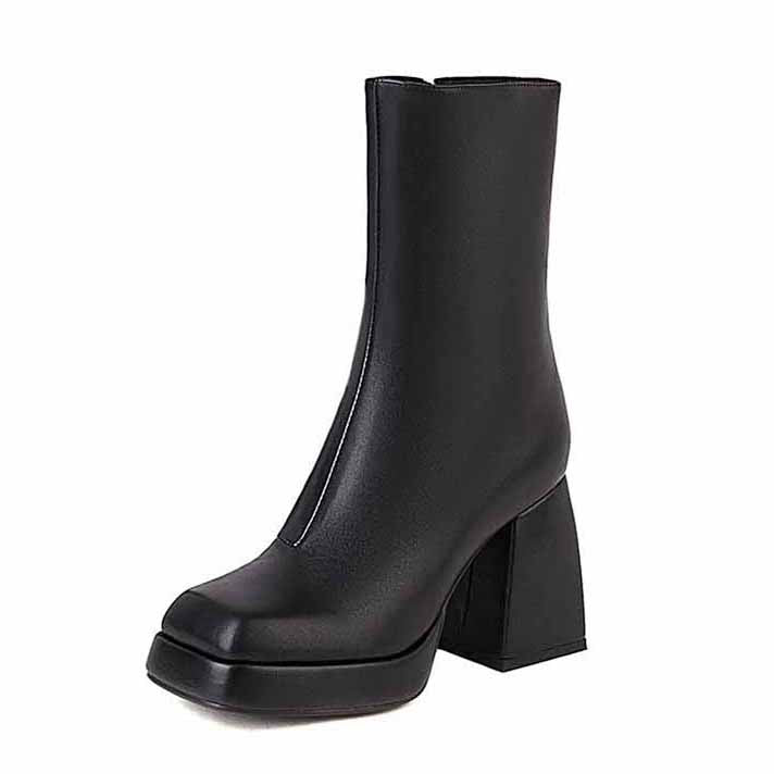 Stylish women's patent leather ankle boots with chunky block heels for a fashionable look