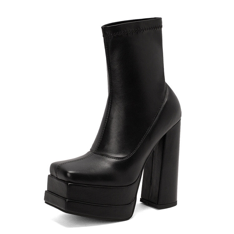 Stylish black women's platform ankle boots with chunky heels for trendy outfits