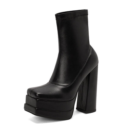 Stylish black women's platform ankle boots with chunky heels for trendy outfits
