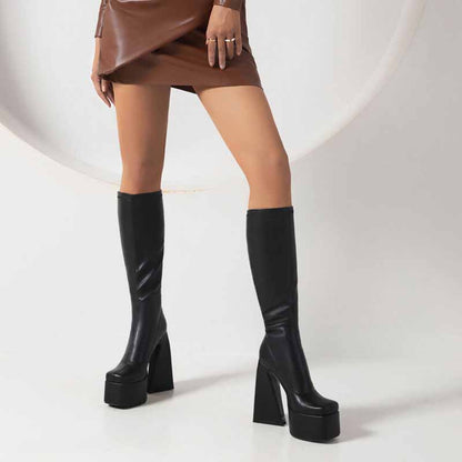 Stylish women's platform knee high boots in black for bold fashion statements