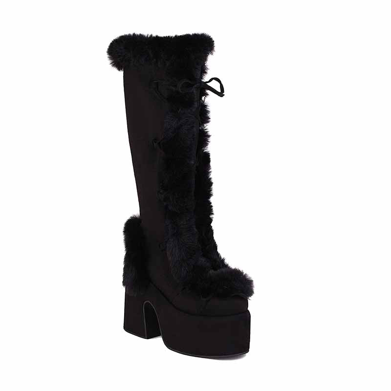 S&DCo. women's platform snow boots in black with faux fur trim for winter style and comfort
