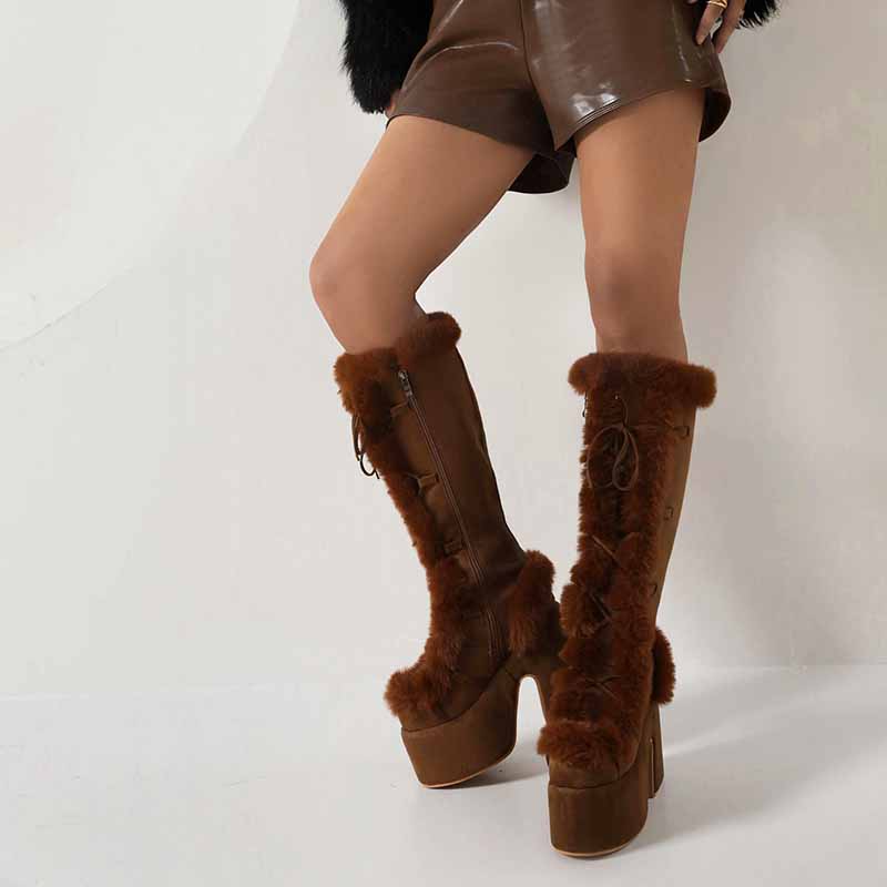 Stylish women's platform snow boots by S&DCo with faux fur trim and chunky high heels