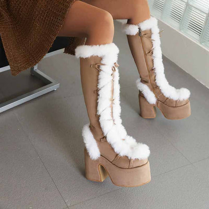 S&DCo. women's platform snow boots with faux fur trim and lace-up design for winter fashion