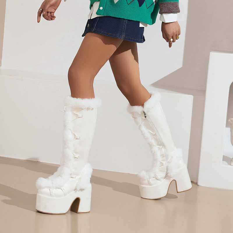 S&DCo. women's platform snow boots in white with fur trim, perfect for winter style and comfort