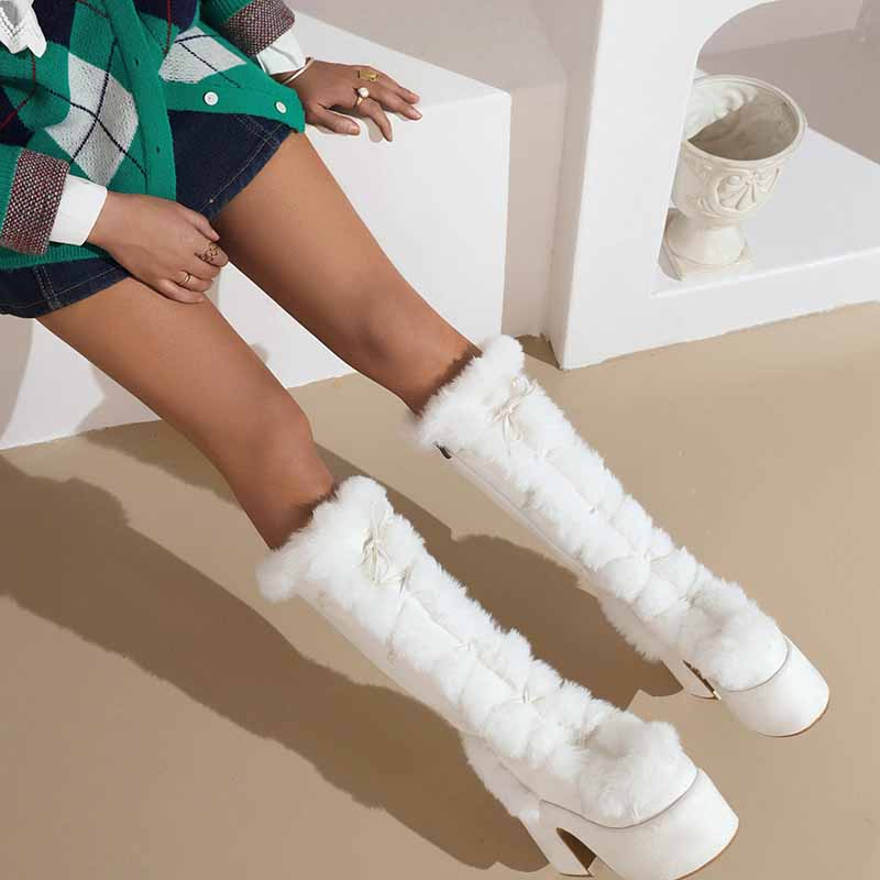 S&DCo. women's platform snow boots in white with stylish fur accents for winter fashion