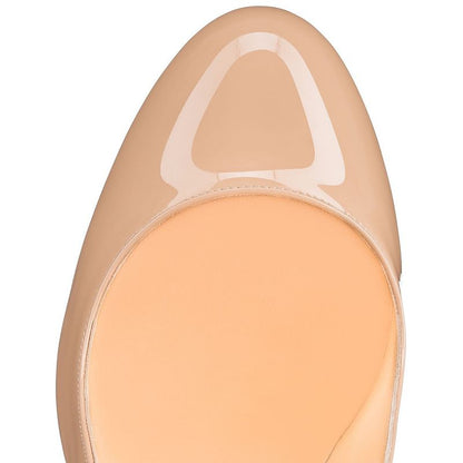 Women's round toe high heel shoes in nude with a sleek design and glossy finish