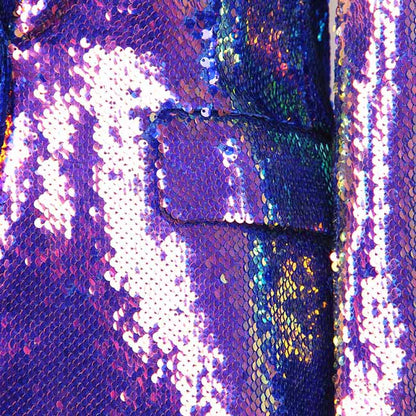 SD Dresscode women's sequin blazer coat with vibrant purple sequins and stylish pocket detail