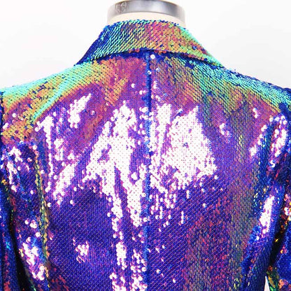 Stylish purple women's sequin blazer coat with shimmering sequin design for a glamorous look