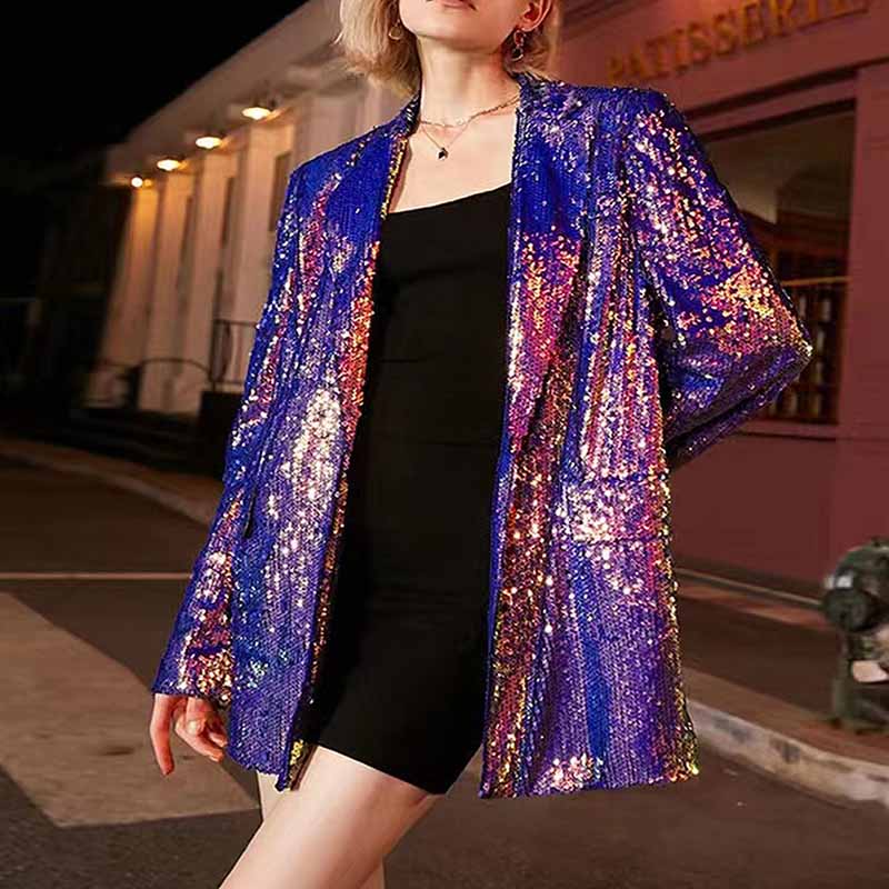 SD Dresscode women's sequin blazer coat in blue and purple with a shiny and stylish design