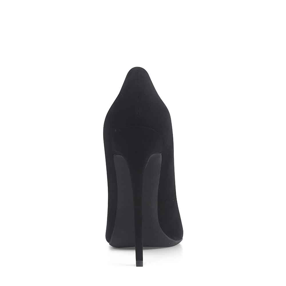 Back view of women's suede high heel pumps with a sleek design and elegant silhouette