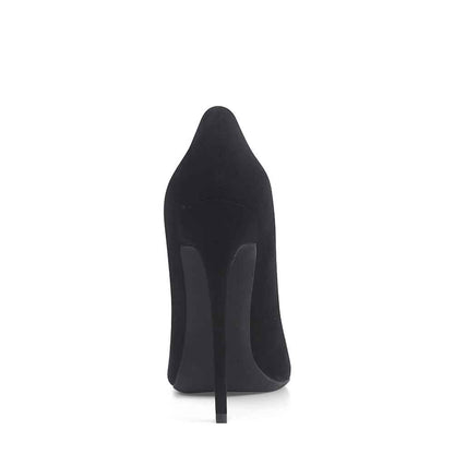 Back view of women's suede high heel pumps with a sleek design and elegant silhouette