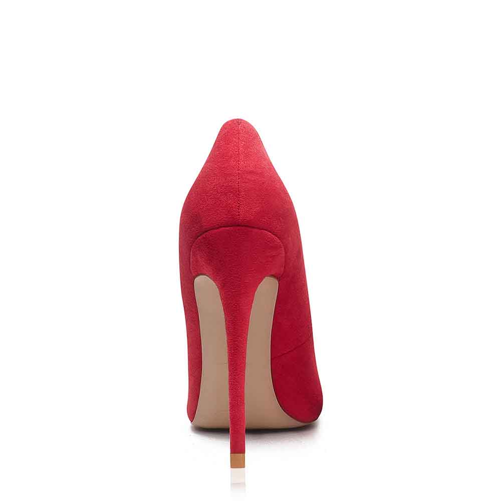 Red women's suede high heel pumps with sleek design and pointed toe for elegant style