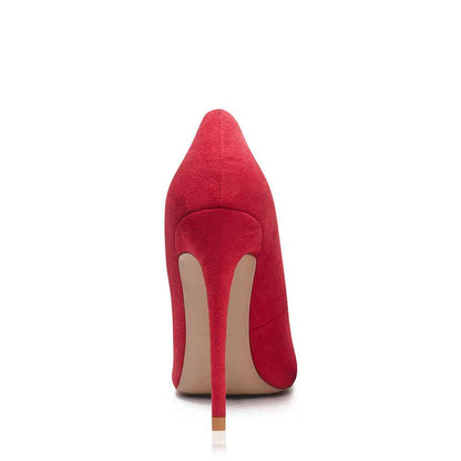 Red women's suede high heel pumps with sleek design and pointed toe for elegant style