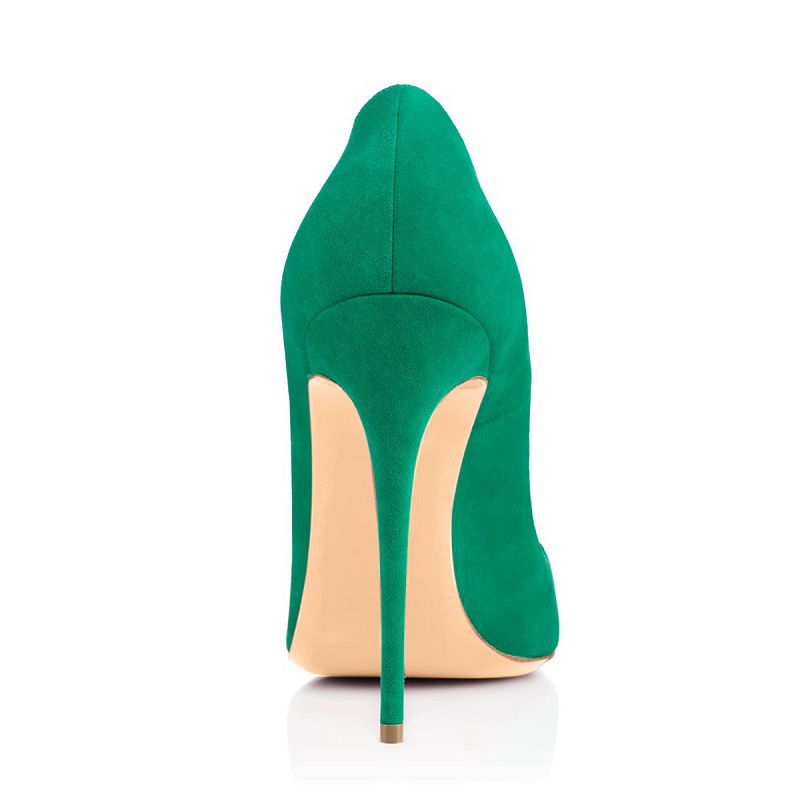 Green women's suede stiletto pumps with a sleek design and high heel for elegant style