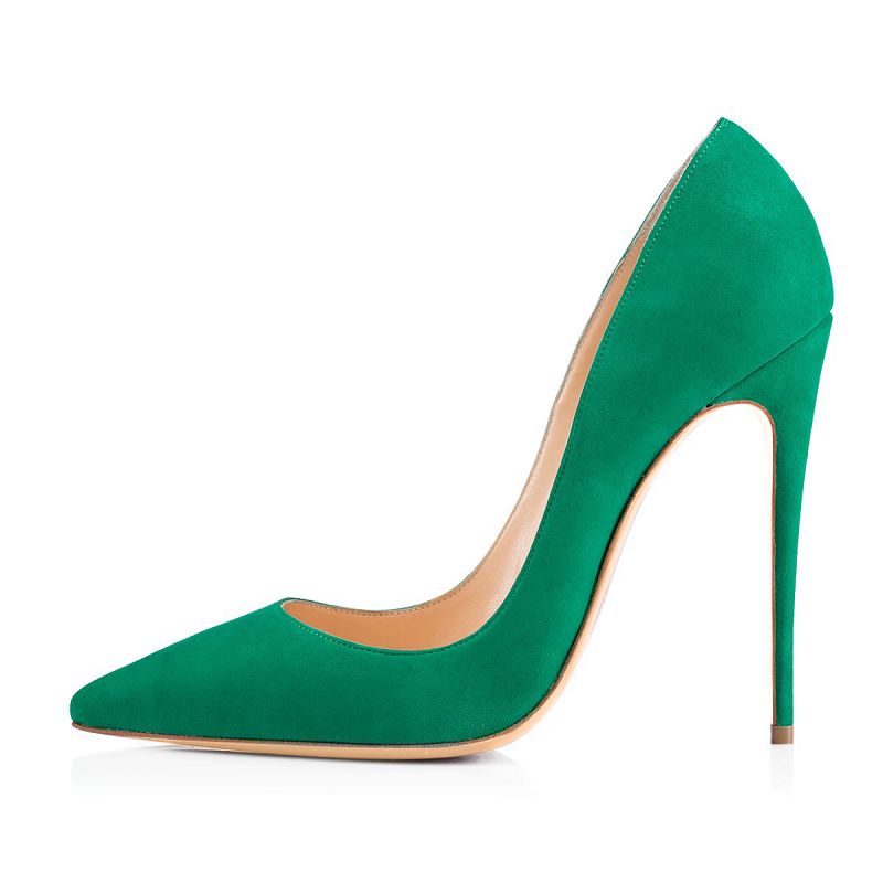 sd-hk women's suede stiletto pumps in vibrant green with a sleek pointed toe design
