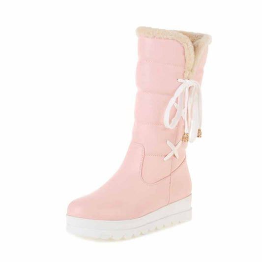 Women's waterproof winter boots in pink with faux fur lining and stylish design