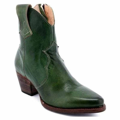 Stylish green women's wedding cowboy boots with pointed toe and decorative stitching