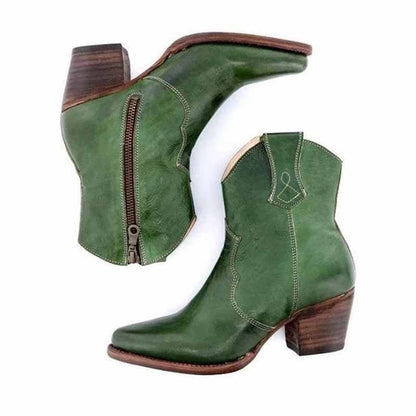 Stylish green women's wedding cowboy boots with a modern zipper and a classic heel design