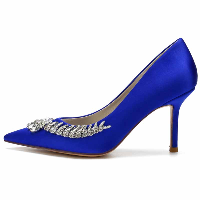 Elegant blue women's wedding shoes with rhinestones for a stylish bridal look