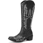 Stylish black women's western cowboy boots with silver embroidery and a flattering mid-calf design
