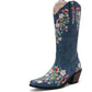 Women's western cowboy boots in blue with floral embroidery and a stylish heel