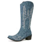 Blue women's western cowboy boots with intricate embroidery and a stylish design