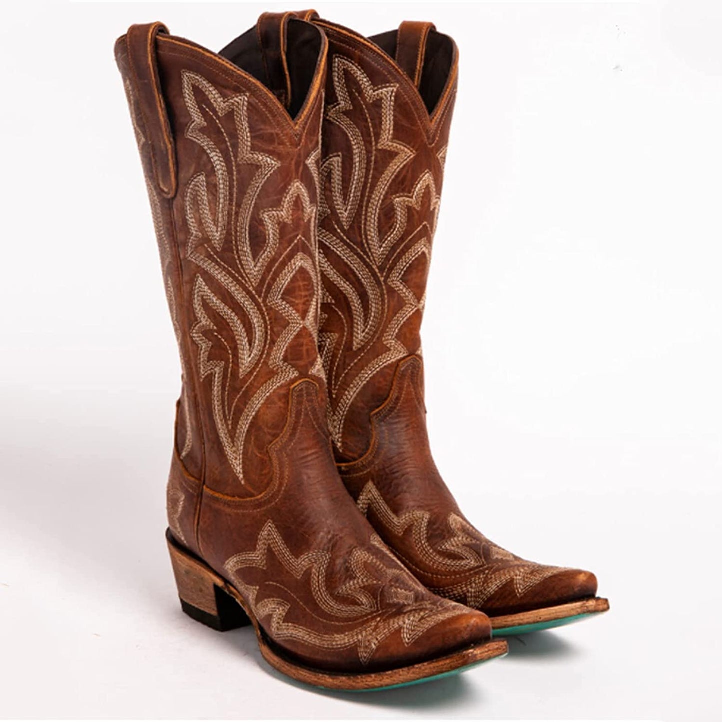 sd-hk women's western cowboy boots in brown leather with detailed embroidery and a stylish design