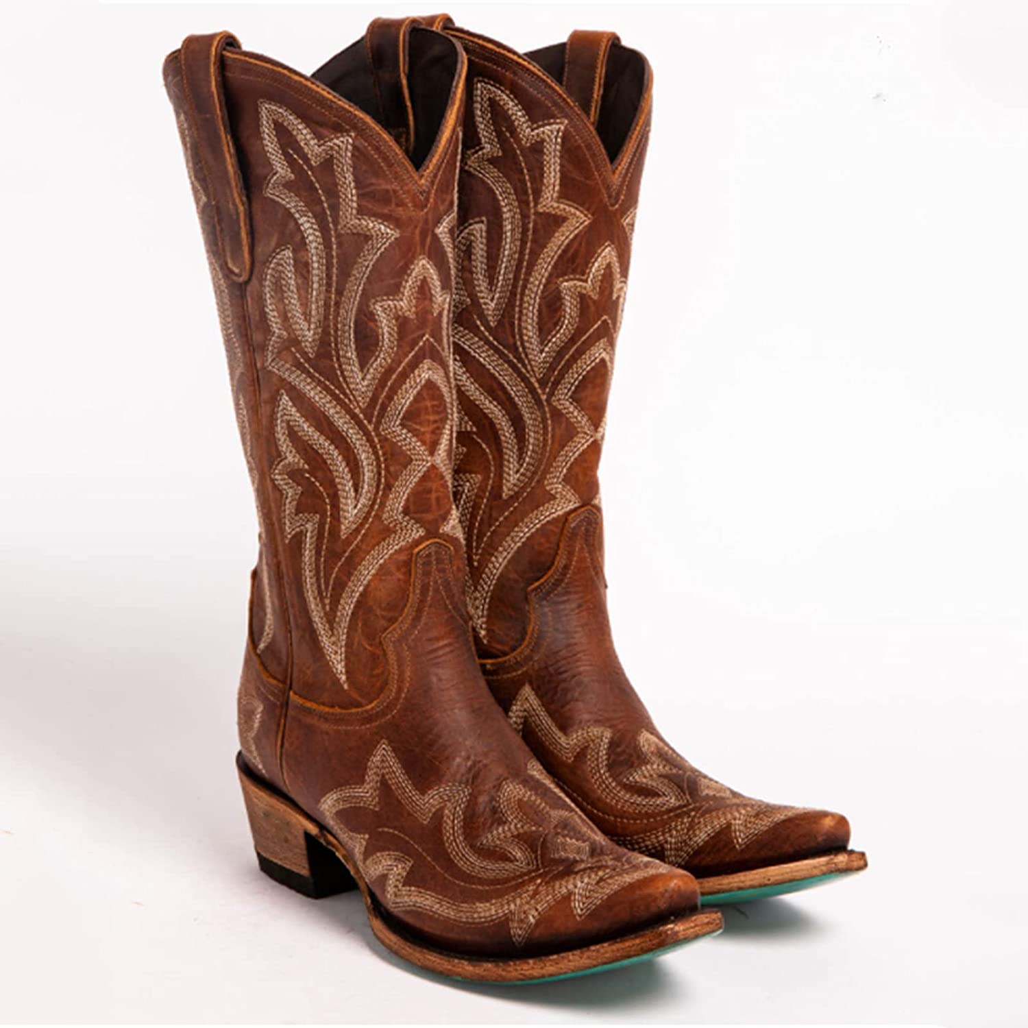 sd-hk women's western cowboy boots in brown leather with detailed embroidery and a stylish design