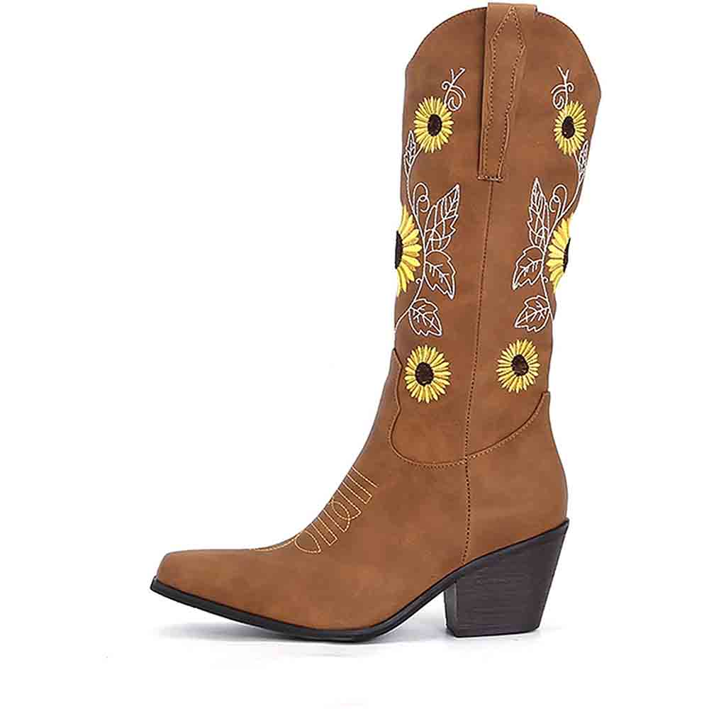 sd-hk women's western cowboy boots with sunflower embroidery and stylish design for versatile wear