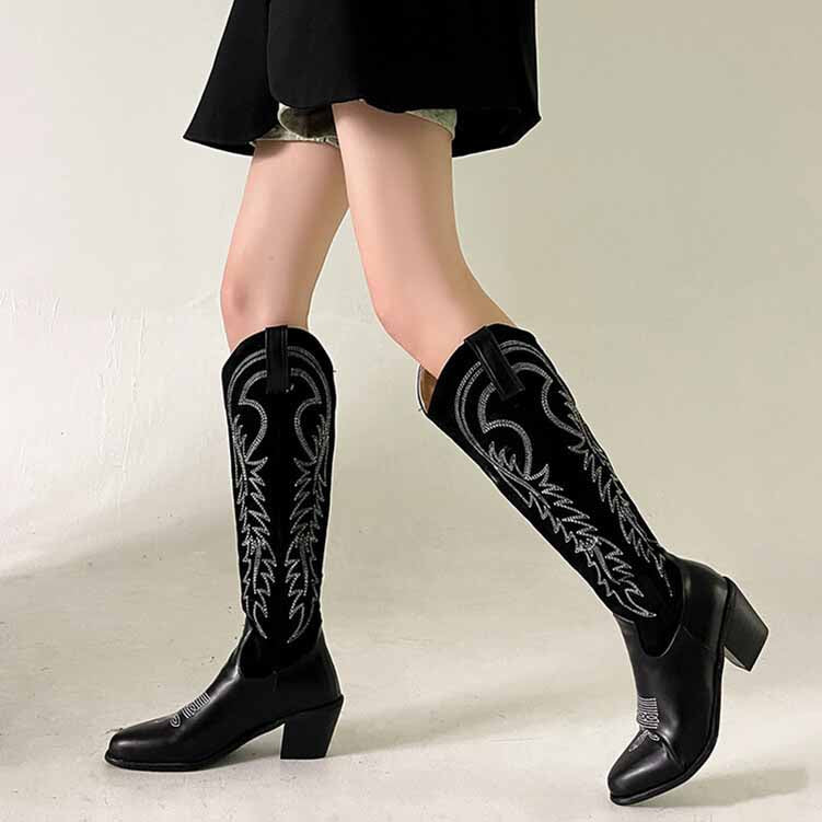 Stylish womens western knee high boots with intricate embroidery for a fashionable look